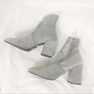 Silver Glitter Chunk Pointy Toe Boot